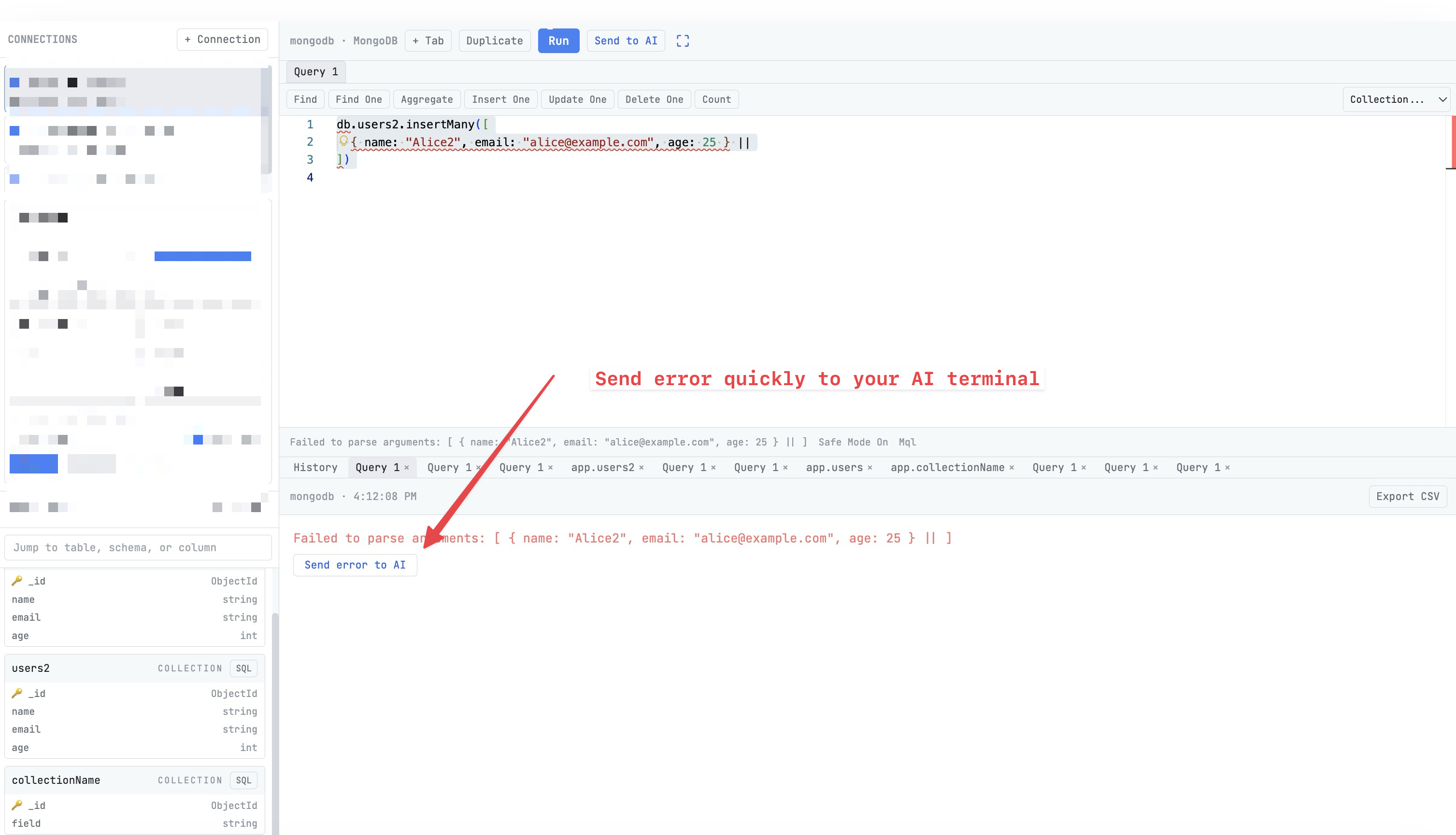 1DevTool query editor with syntax highlighting, schema browser, and sortable results grid